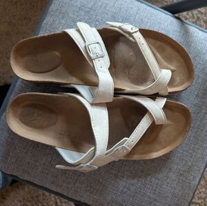 Women's White Double Buckle Slide Sandals with Contoured Footbed